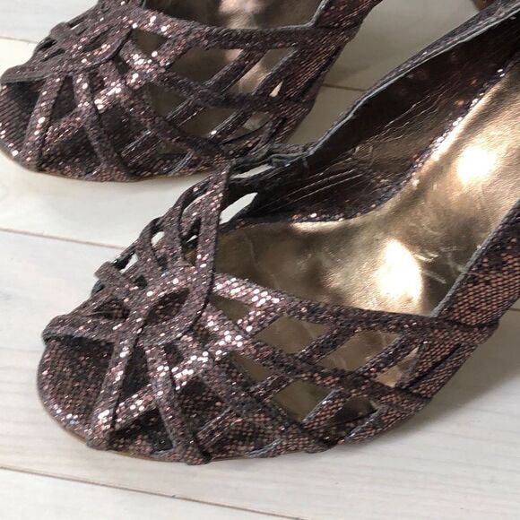 ALDO Women's Web Caged Upper Slip-on Glittery Pump Heel Brown Size 40 - Picture 2 of 7